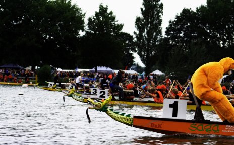 Ruderboote bei einem Rennen auf dem Werdersee